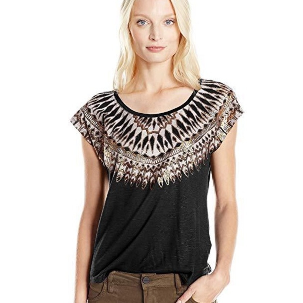 Lucky Brand Metallic Feather Tee